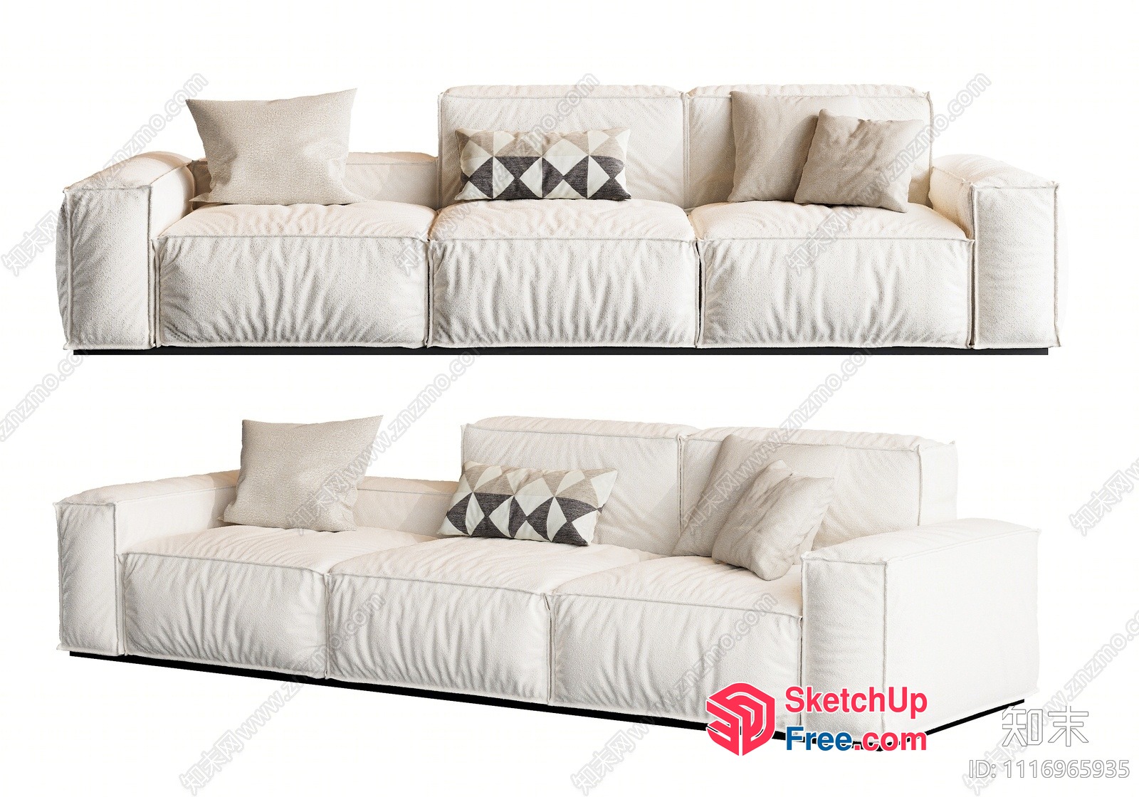 Modern Minimalist White Couches Set 3D SketchUp File