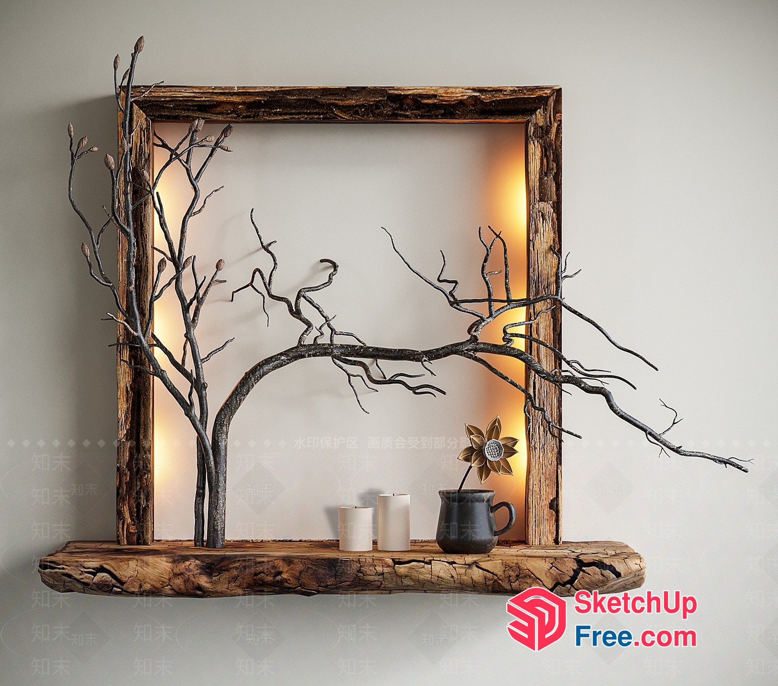 Rustic Wooden Frame With Branches And Candles 3D SketchUp File