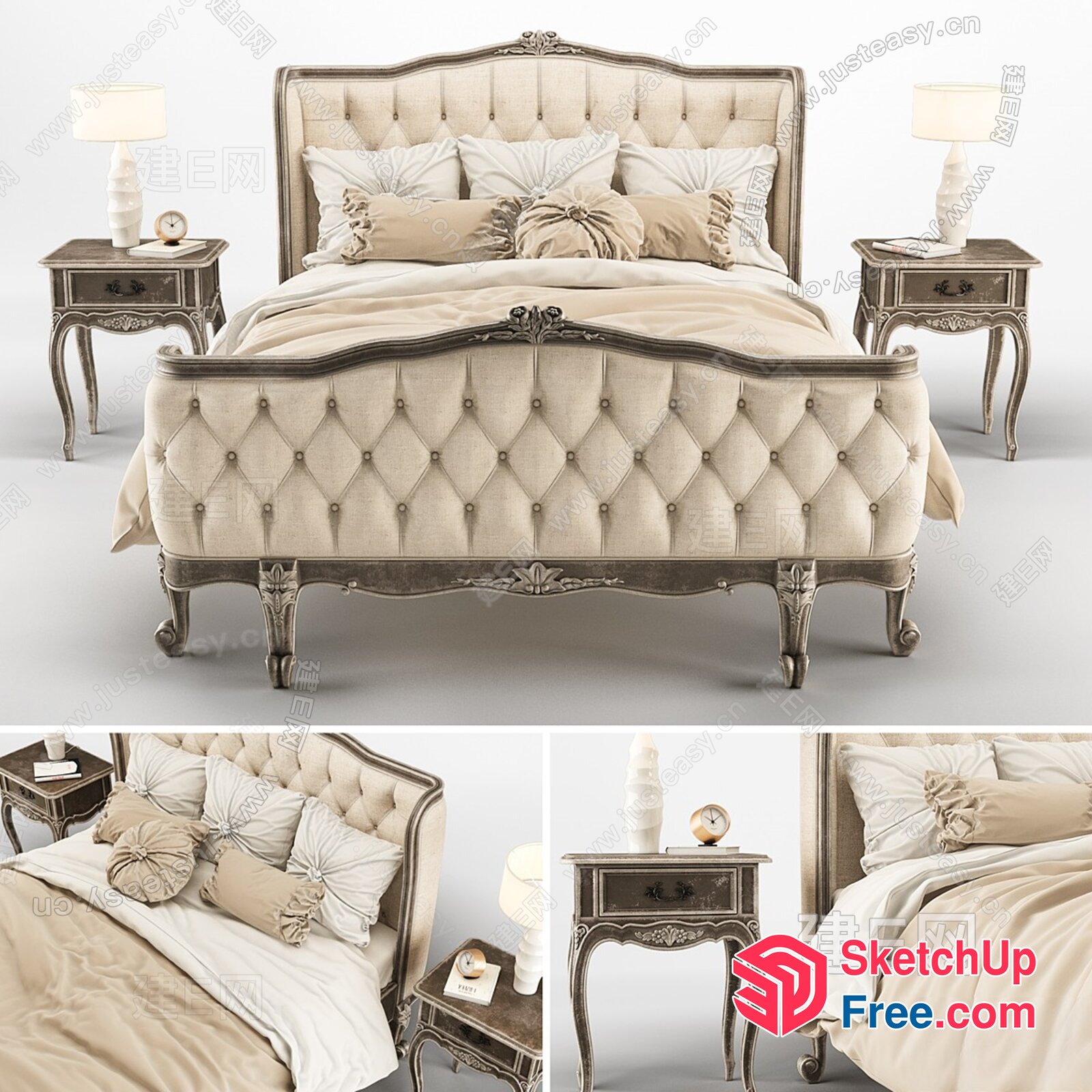 Elegant Creamy Style Bedroom Furniture Set 3D SketchUp File