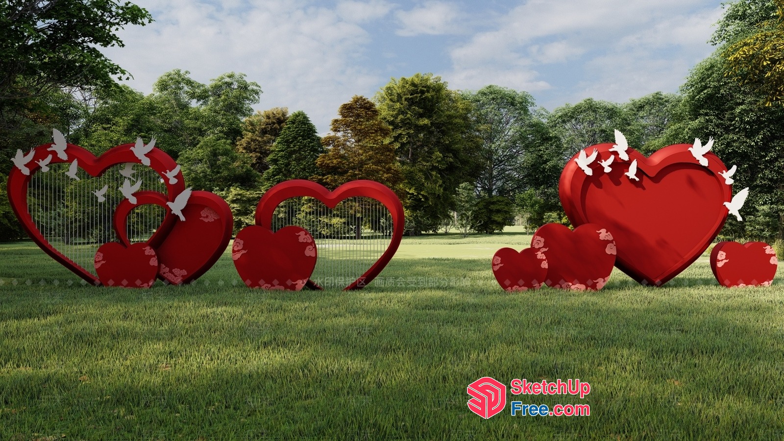 Heart-Shaped Decorative Outdoor Sculpture 3D SketchUp File