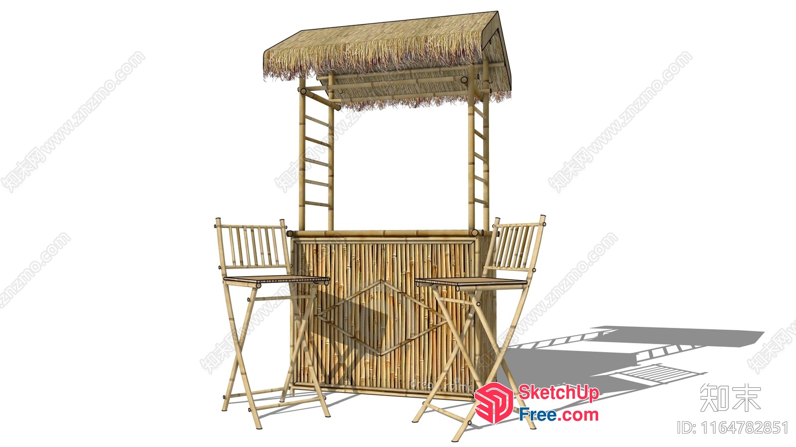 Tropical Outdoor Bar With Thatched Roof 3D SketchUp File