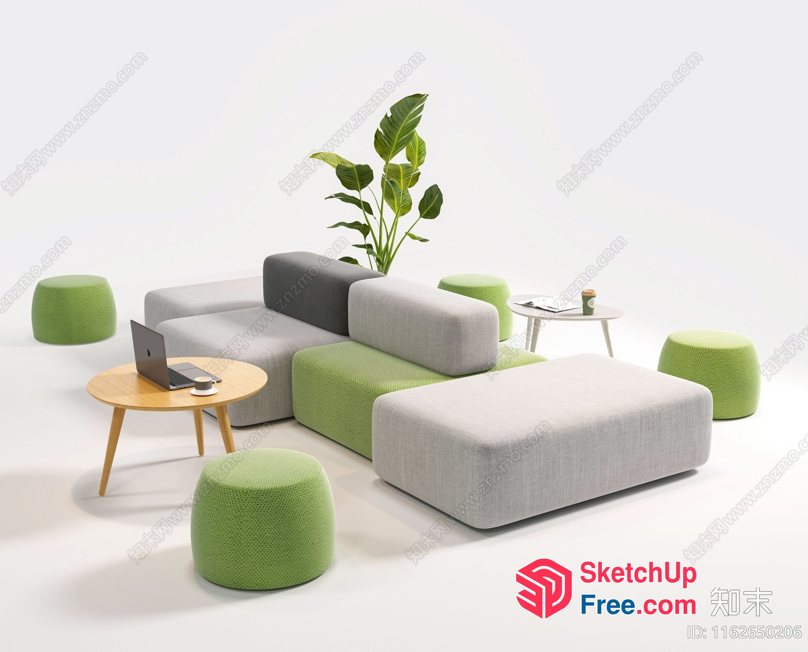 Modern Minimalist Living Room Furniture With Natural And Green Accents 3D SketchUp File