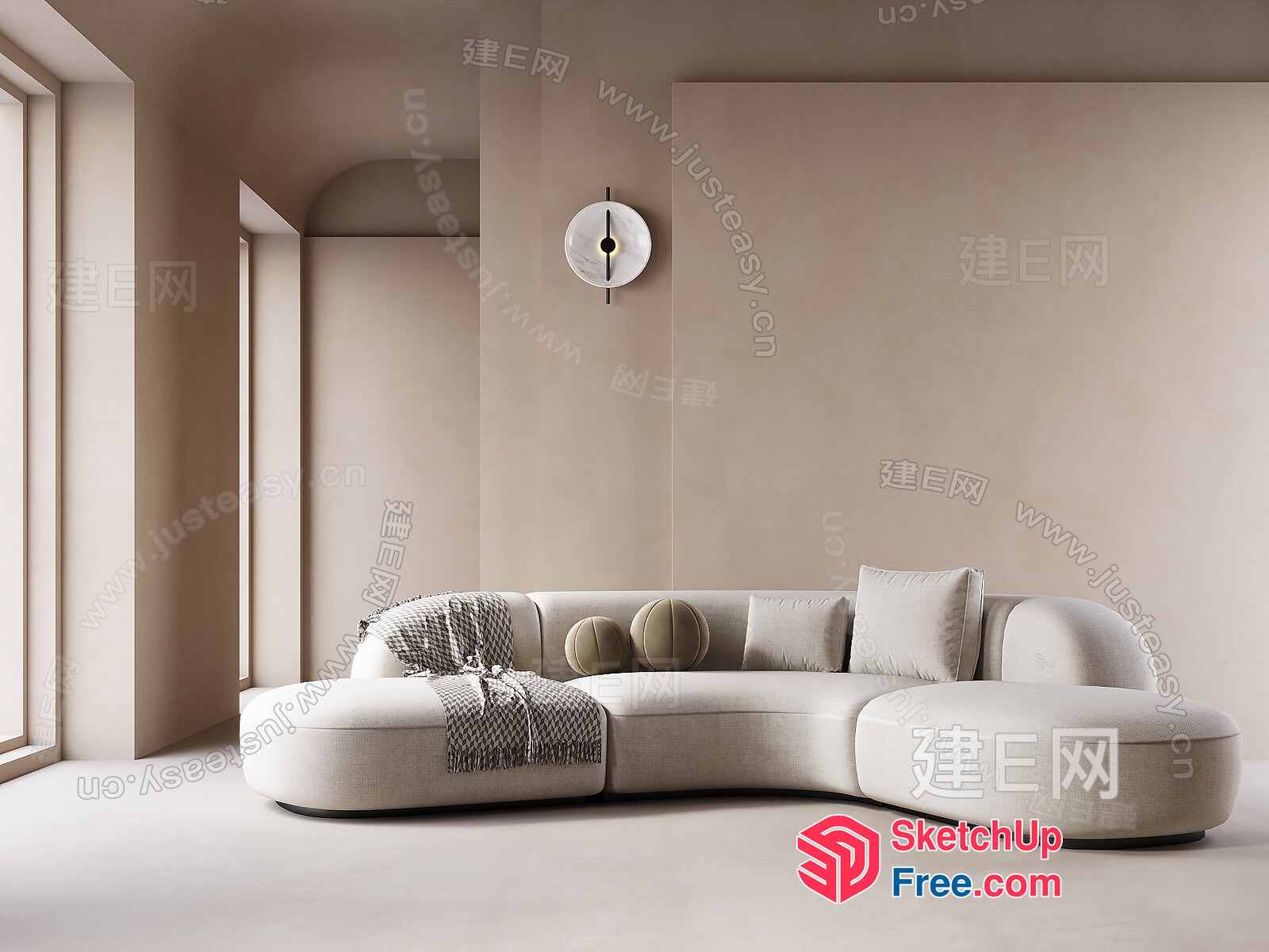 Elegant Beige Sofa With Pillows And Blanket 3D SketchUp File