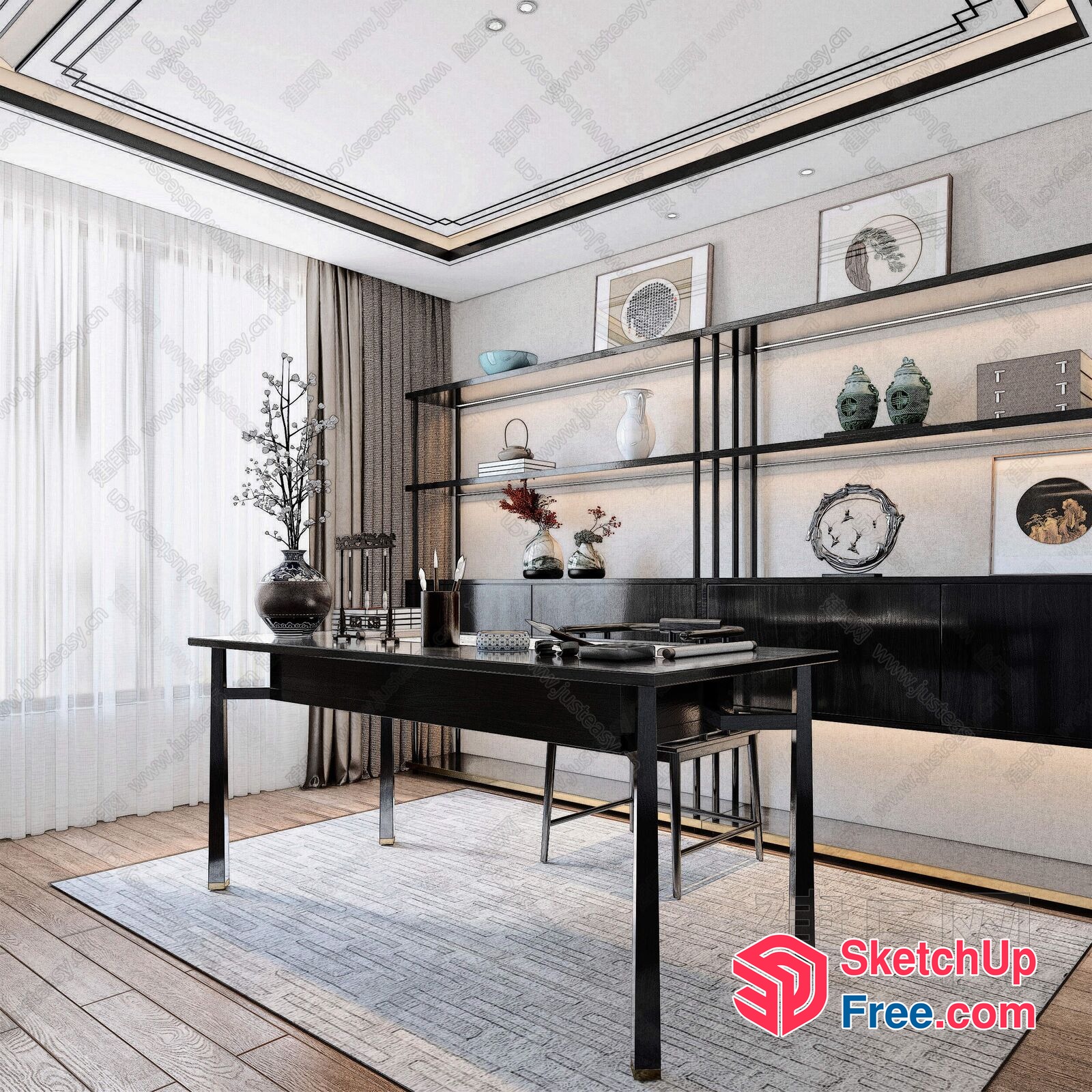 Modern Office Space With Sleek Black Furniture And Elegant Decor 3D SketchUp File