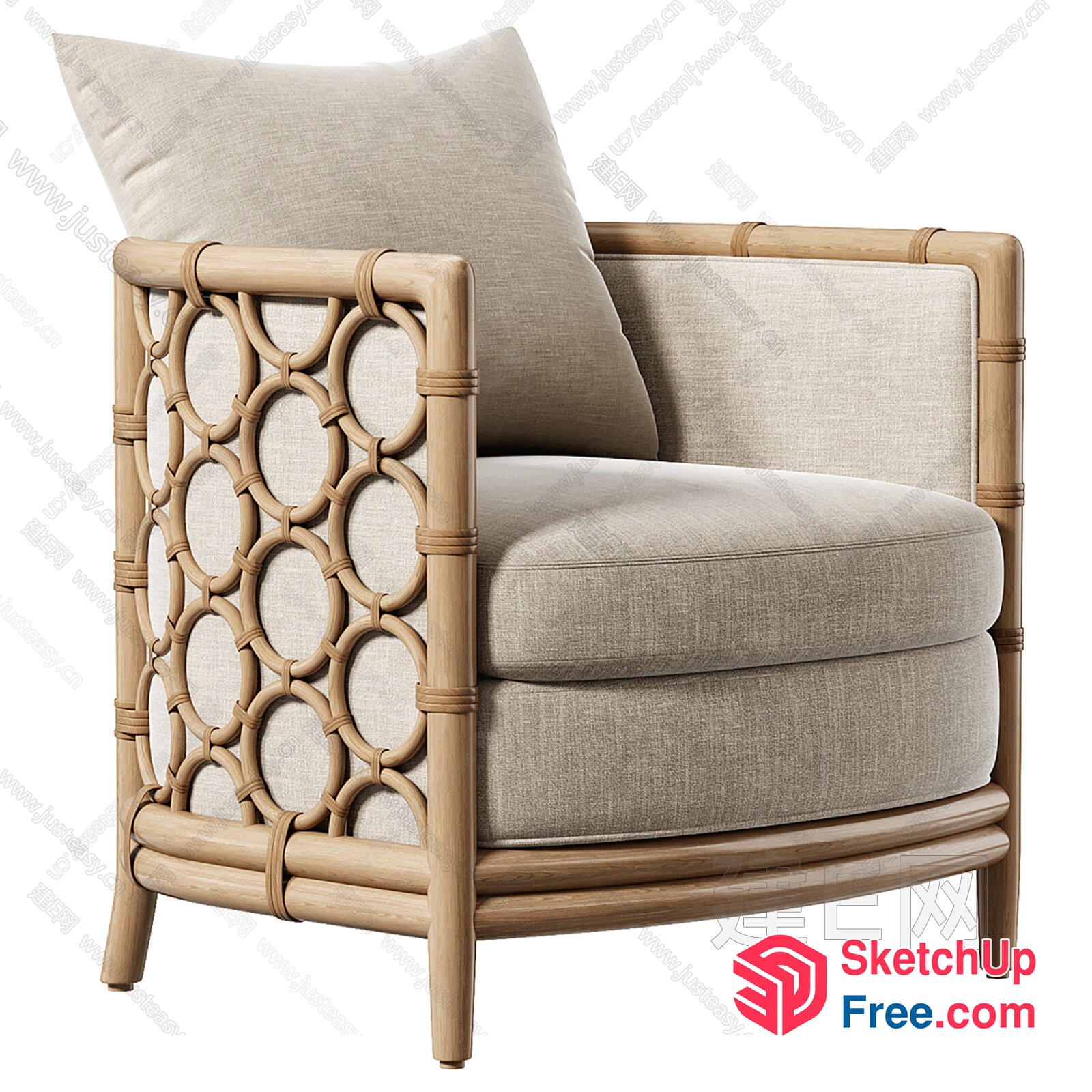 Rattan Accent Chair With Creamy Style 3D SketchUp File