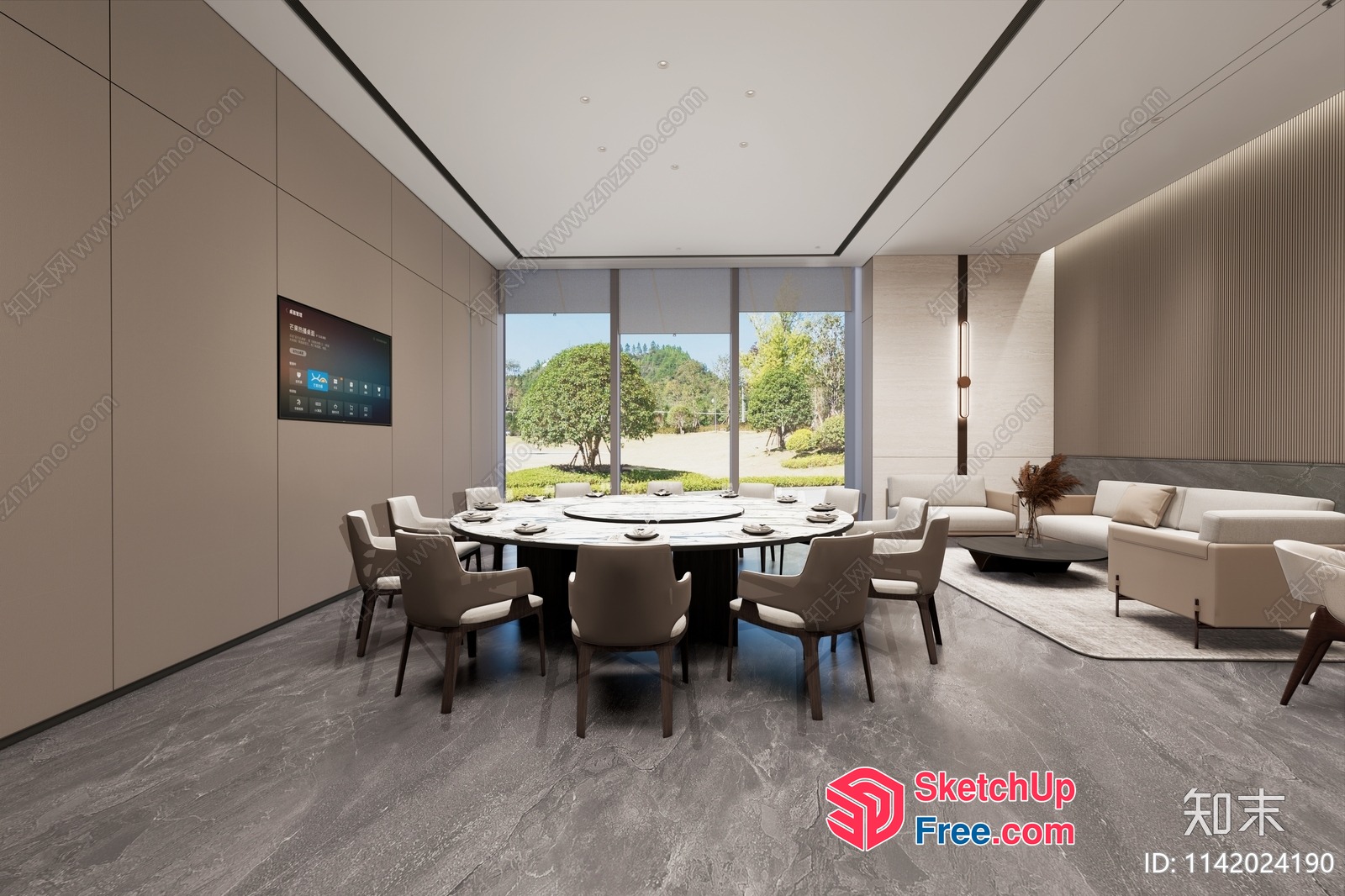 Luxurious Modern Dining Room With Large Window 3D SketchUp File