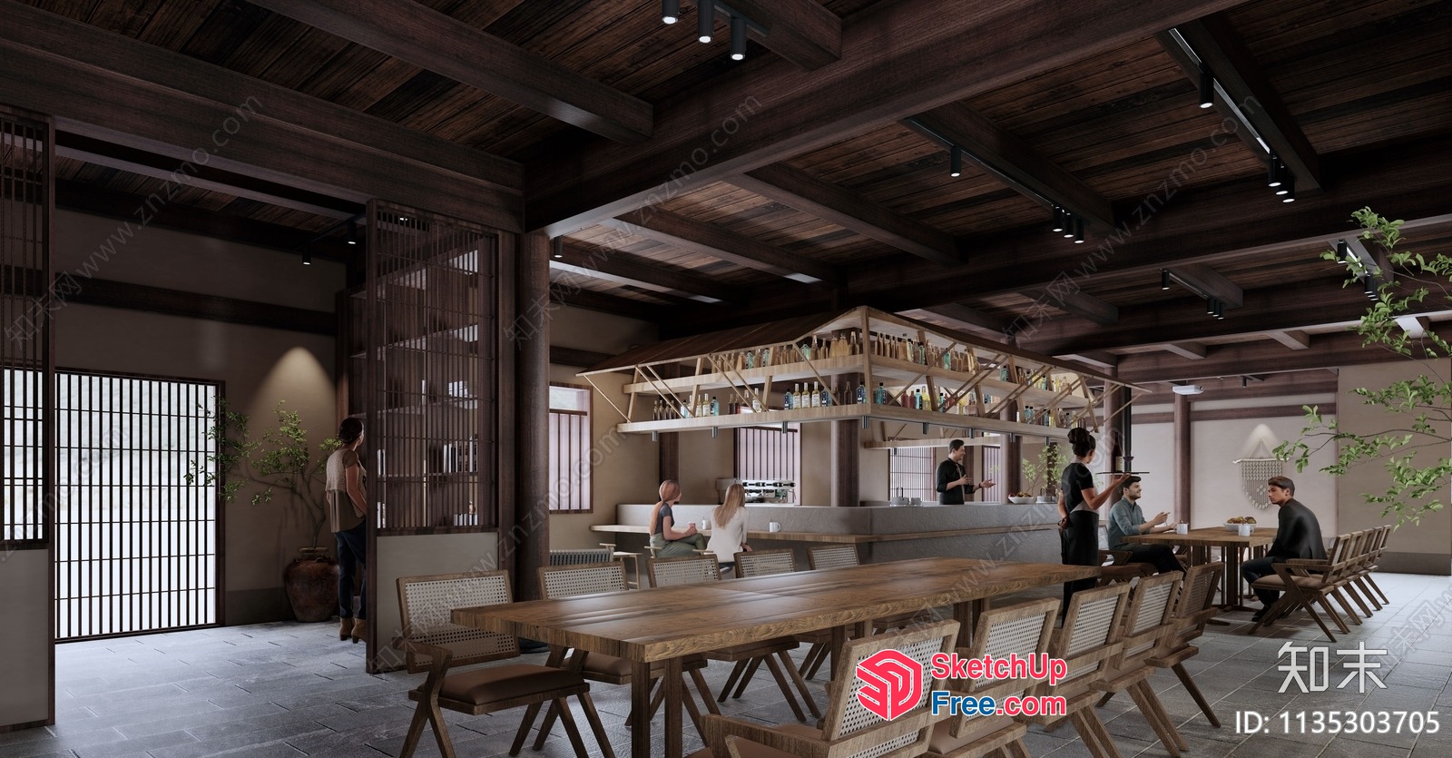 Modern Japanese-Style Restaurant Interior 3D SketchUp File
