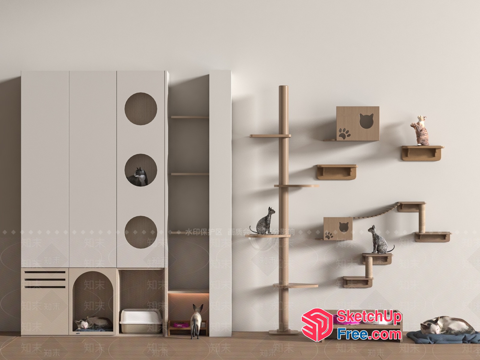Modern Cat House Design With Unique Shelving And Staircase 3D SketchUp File