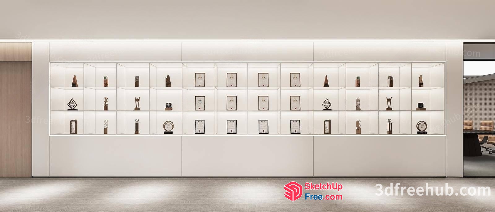 Modern Office Interior With Trophy Display 3D SketchUp File