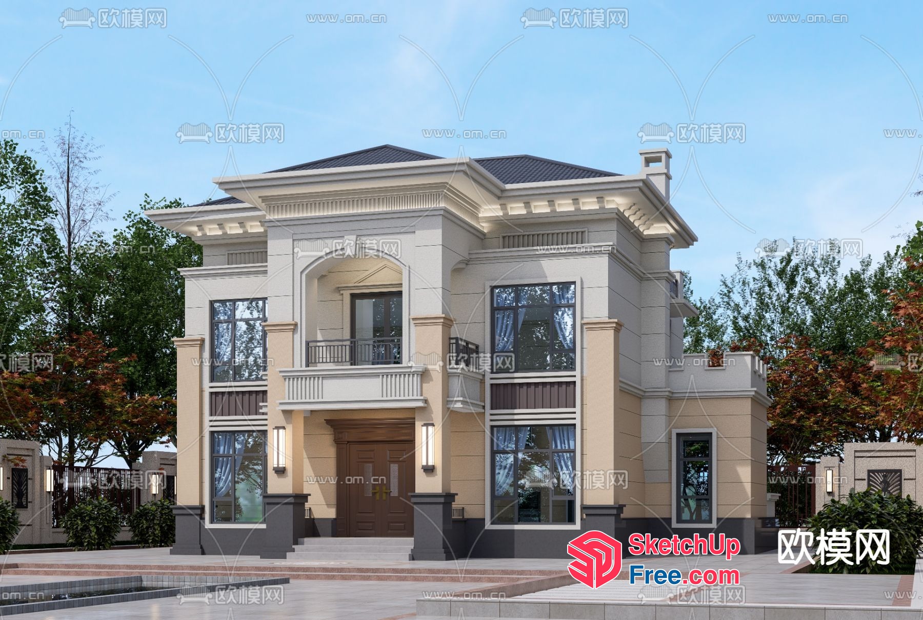 Classic European Style Villa With Elegant Facade 3D SketchUp File