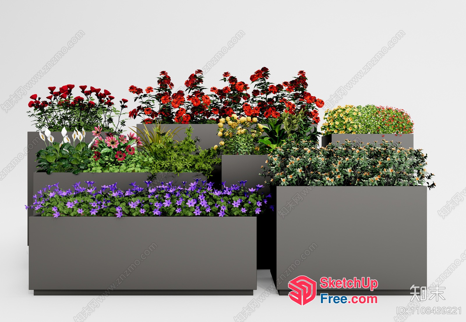 Colorful Plants In Large Planters 3D SketchUp File