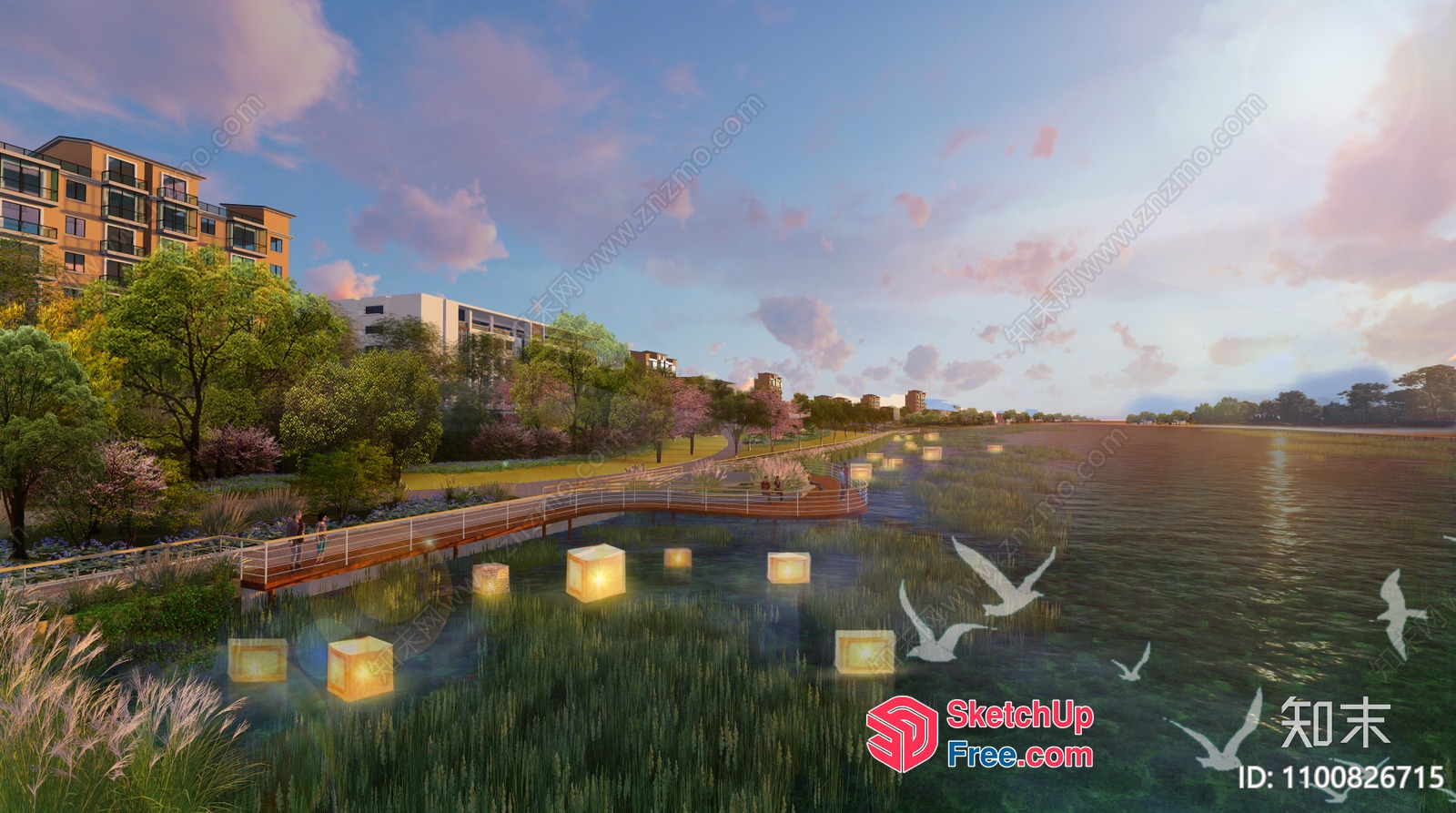Serene Waterfront Community With Vibrant Lighting 3D SketchUp File