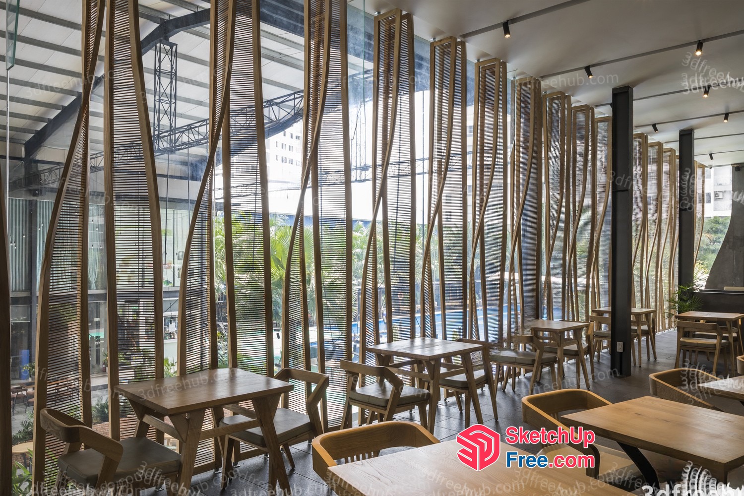 Elegant Modern Restaurant With Natural Light And Wood Accents 3D SketchUp File