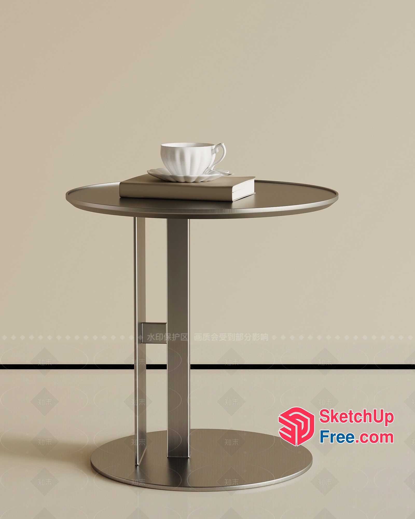 Small Round Table With Cup And Book 3D SketchUp File