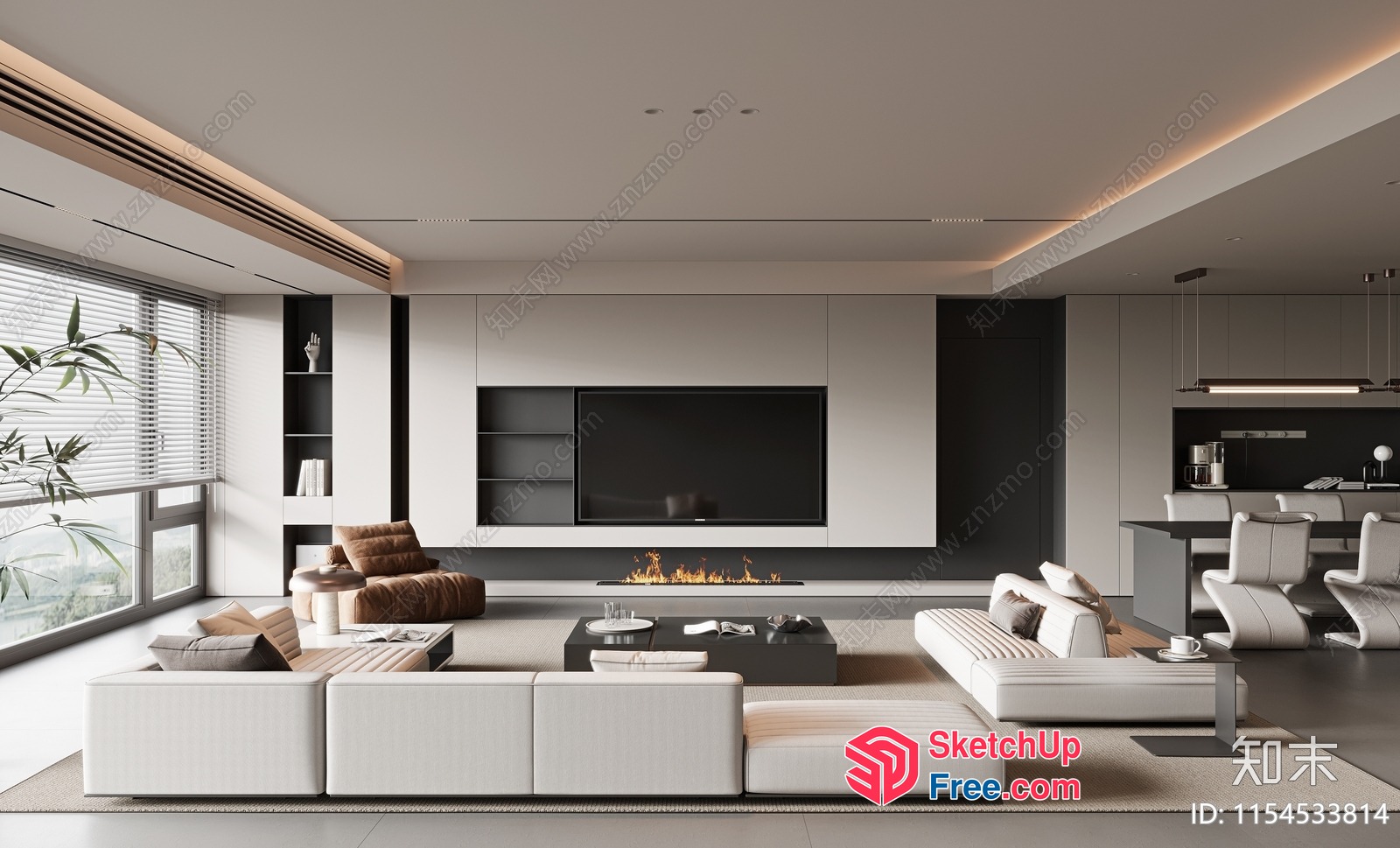 Modern Minimalist Living Room With Fireplace And Flat Screen Tv 3D SketchUp File