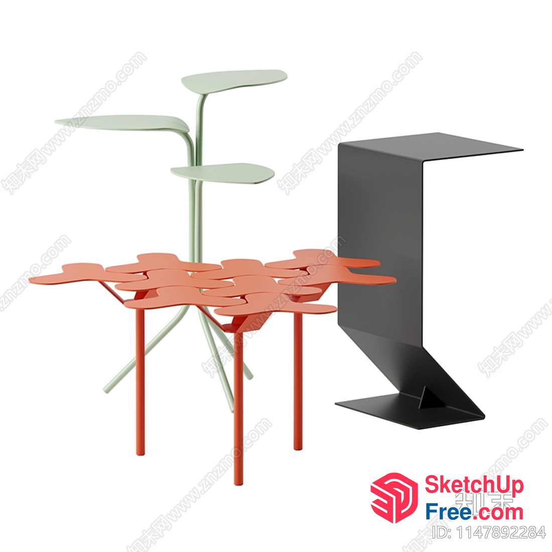 Modern Furniture Set With Plant And Stool 3D SketchUp File