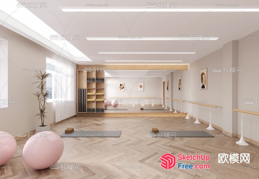 Light-Filled Yoga Studio With Elegant Wood Flooring And Modern Decor 3D SketchUp File