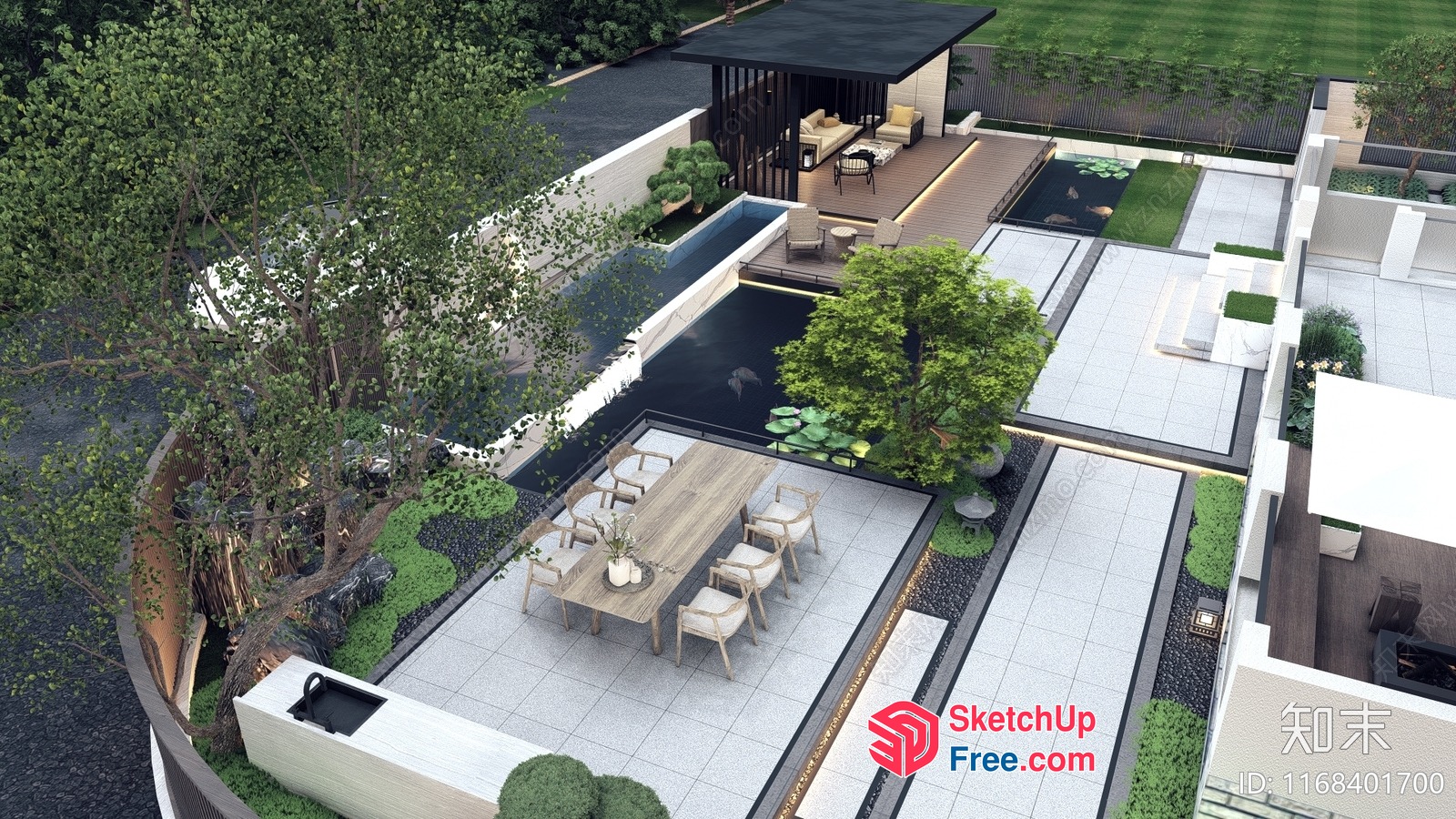 Modern Outdoor Living Space With Pool And Dining Area 3D SketchUp File