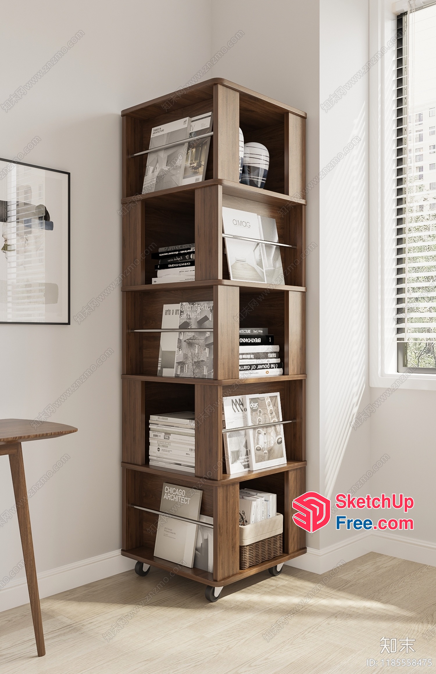 Modern Wooden Bookcase With Storage And Shelving 3D SketchUp File