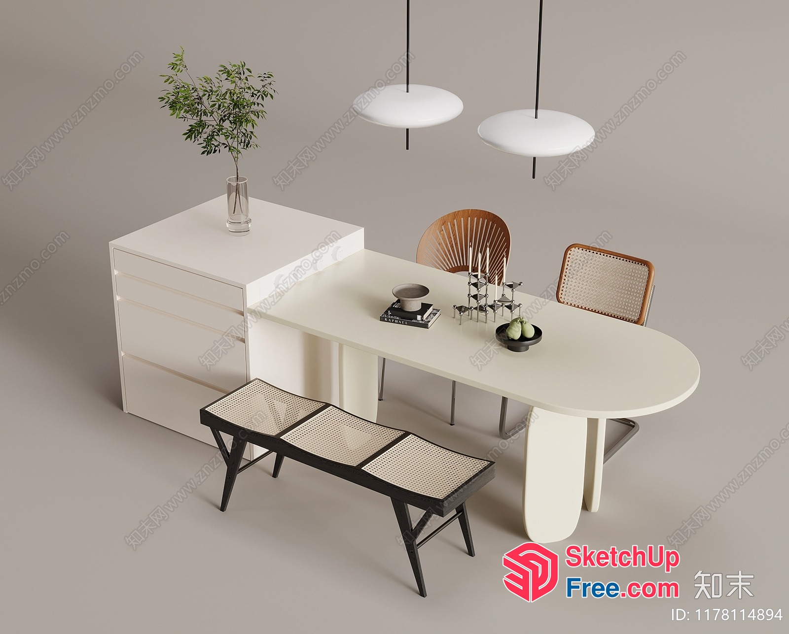 Modern Minimalist Dining Room With White Furniture 3D SketchUp File