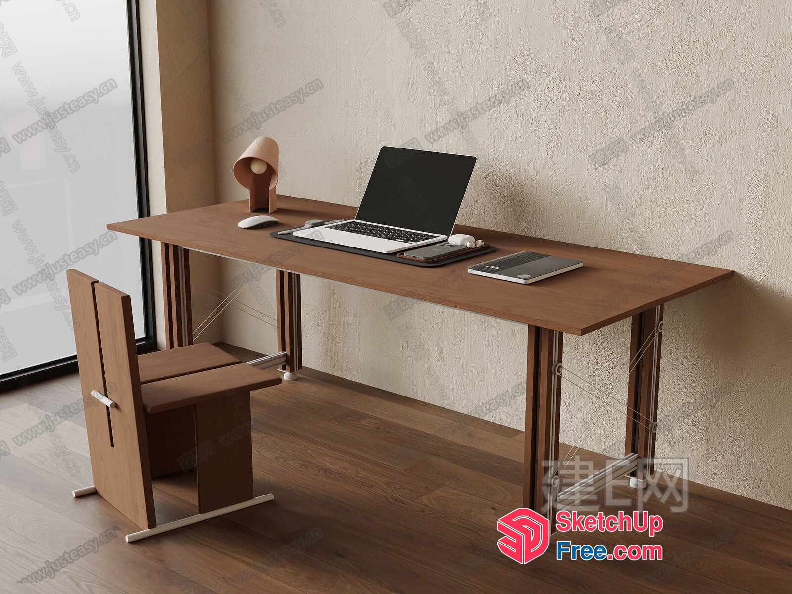 Modern Office Desk With Laptop And Chair 3D SketchUp File