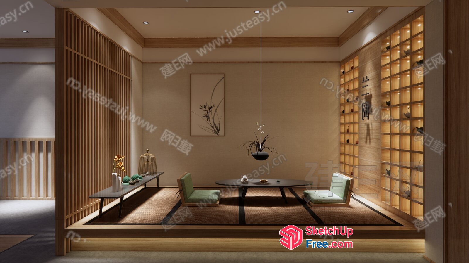 Elegant Japanese-Style Room With Minimalist Decor 3D SketchUp File