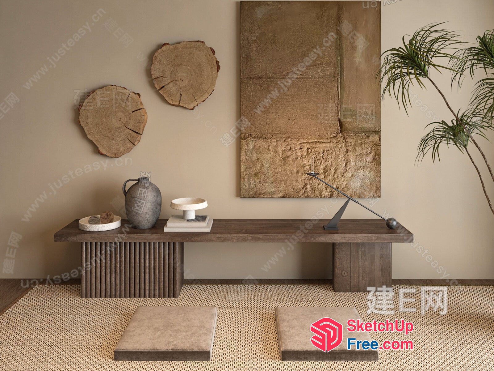 Japanese Style Minimalist Decorated Living Room 3D SketchUp File
