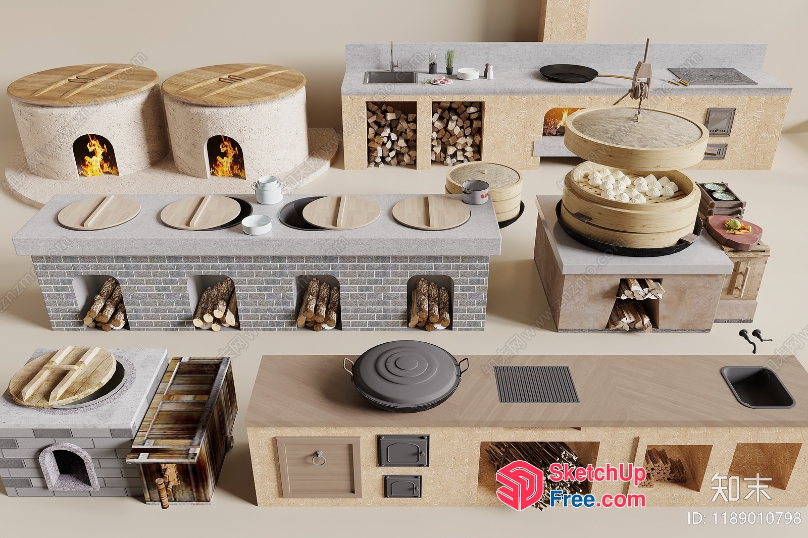 Asian-Style Kitchen Scene 3D SketchUp File