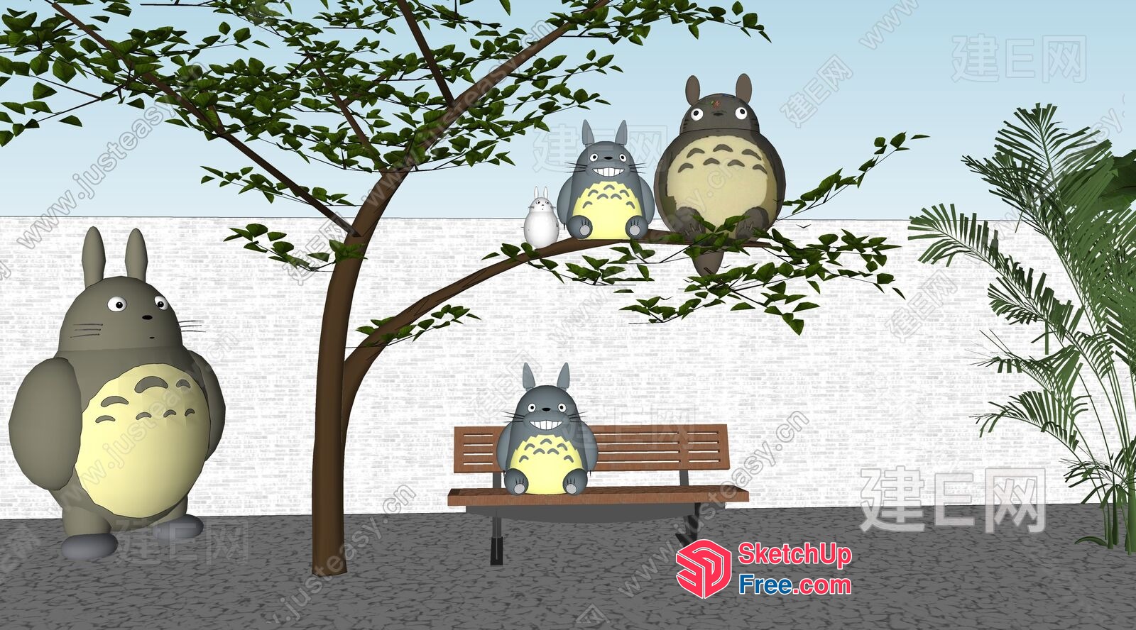 Totoro Family In A Serene Park Setting 3D SketchUp File