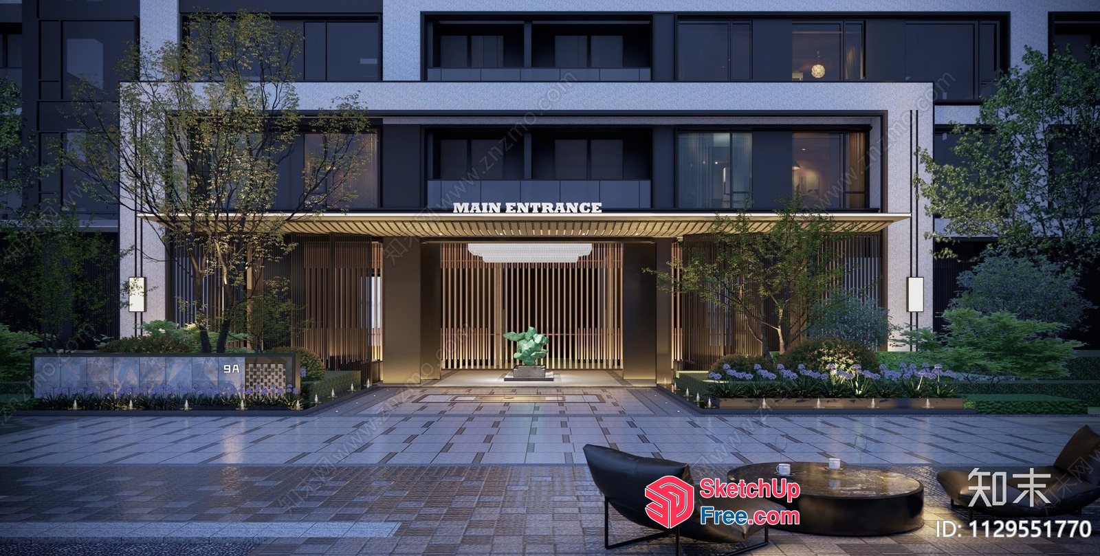 Modern Entrance With Elegant Decor And Seating Area 3D SketchUp File