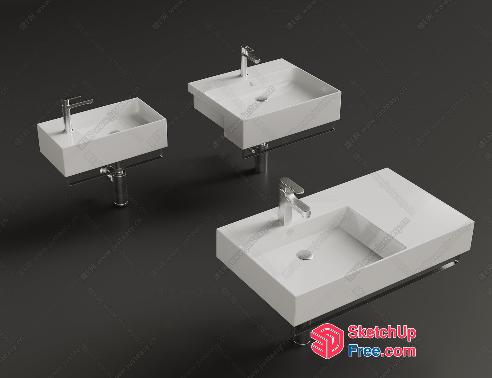 Modern White Sink Set With Silver Faucets 3D SketchUp File