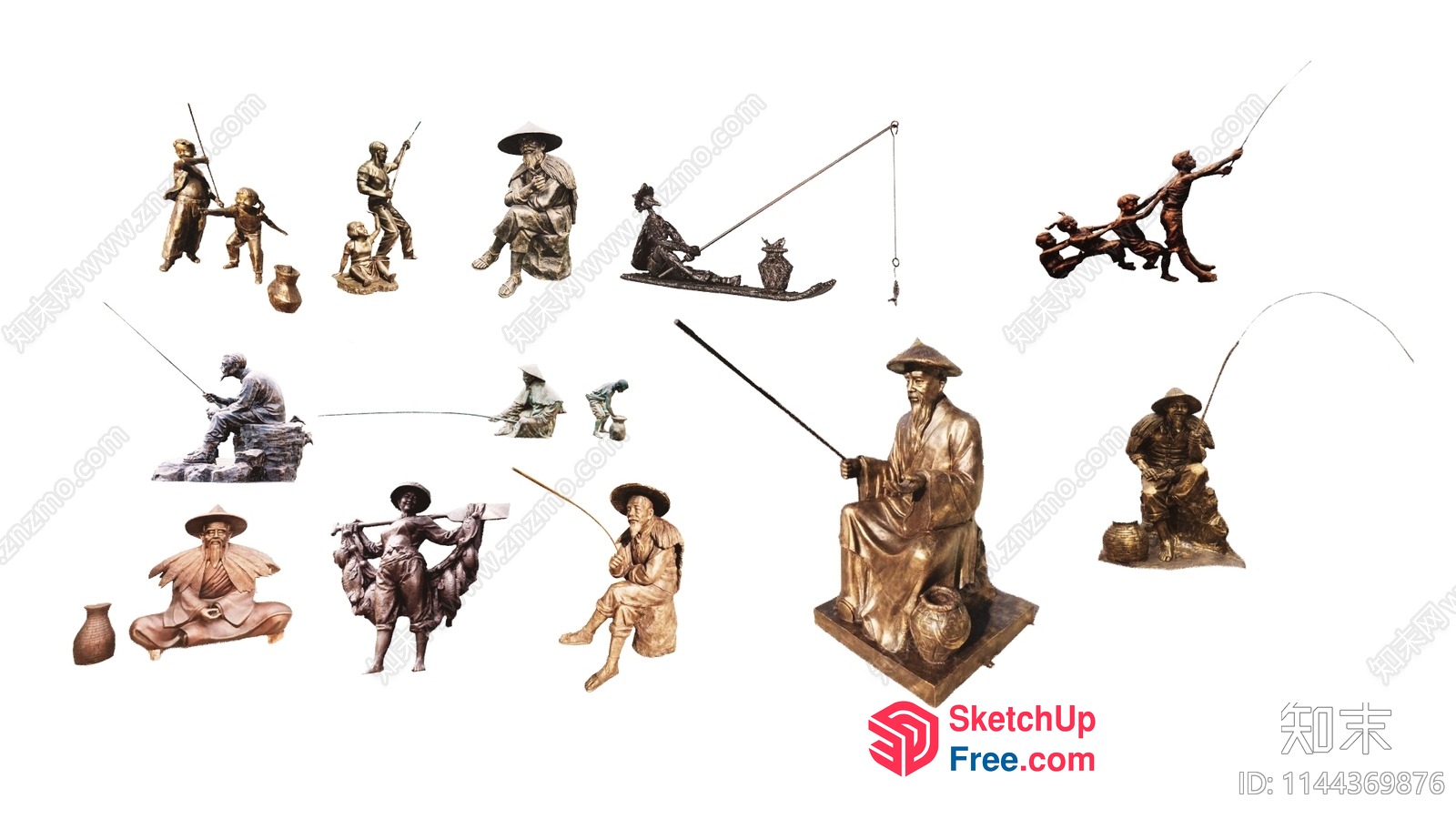 Asian Fishing Statues In Various Poses 3D SketchUp File