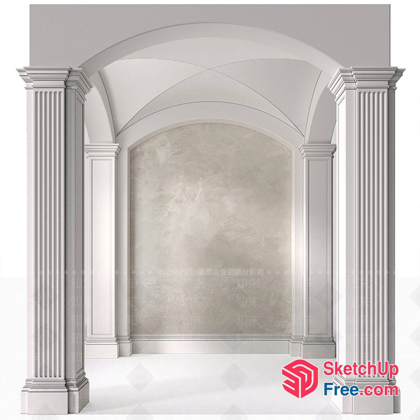 Classic White Pillars And Archway Interior 3D SketchUp File