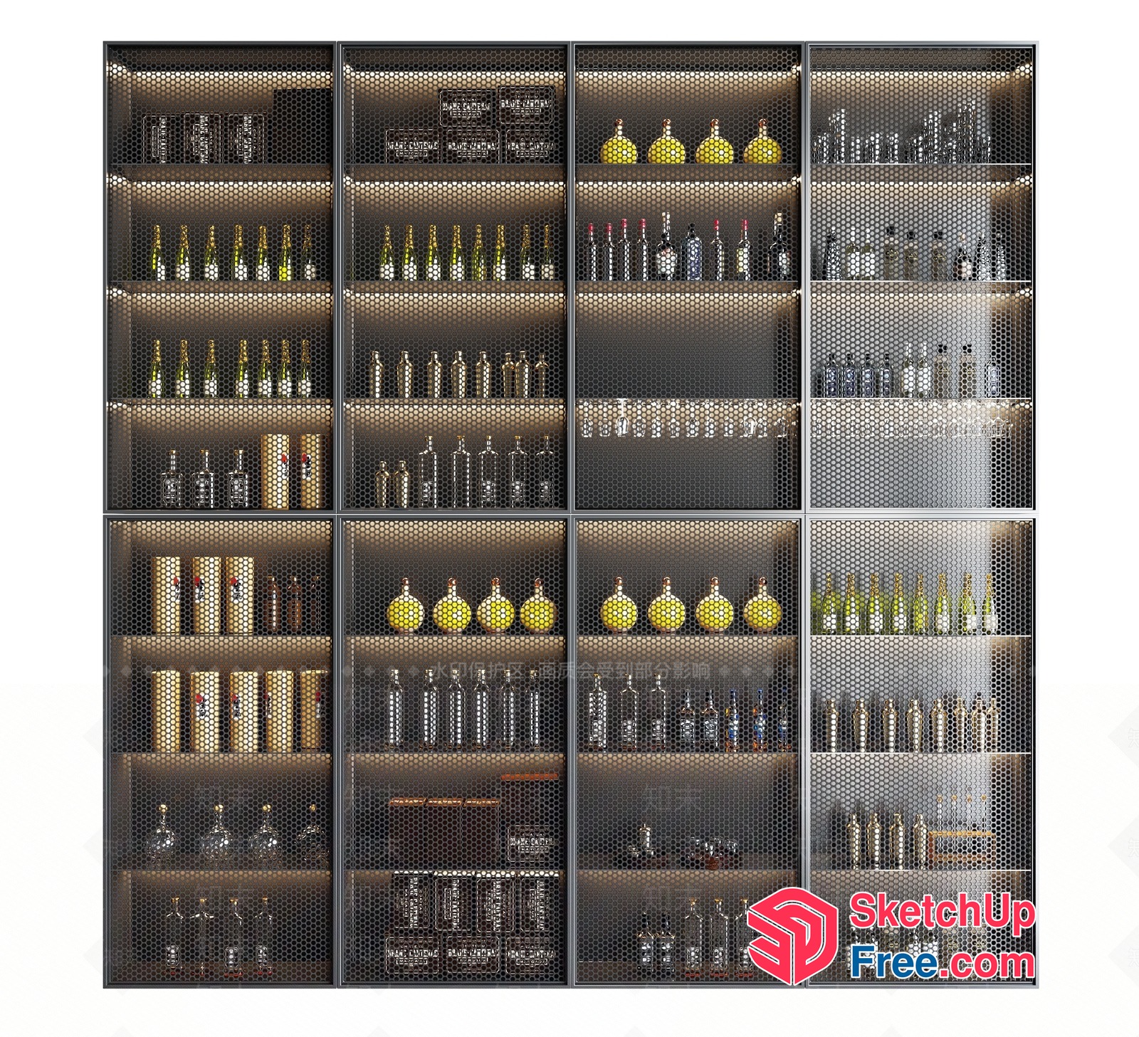 Modern Bar Storage With Glass Shelves And Lights 3D SketchUp File