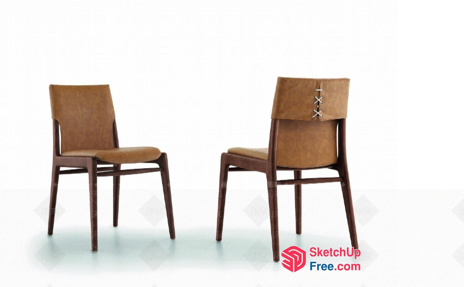 Elegant Wooden Chairs With Leather Upholstery And Decorative Backrest 3D SketchUp File