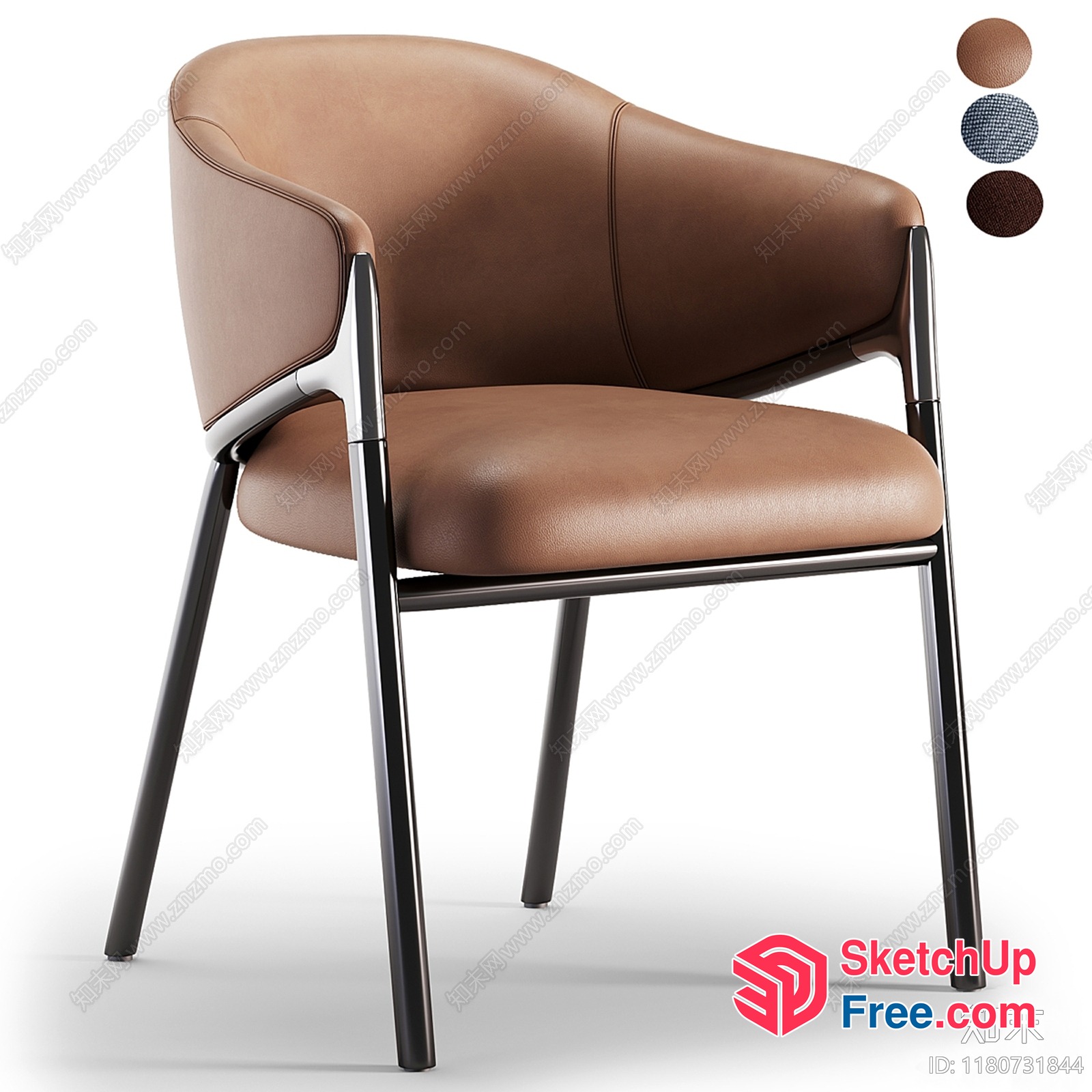 Modern Brown Leather Armchair With Sleek Black Frame 3D SketchUp File