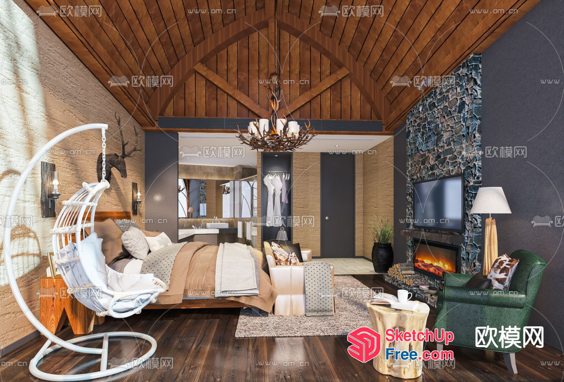 Cozy Modern Rustic Wood Accent Interior 3D SketchUp File