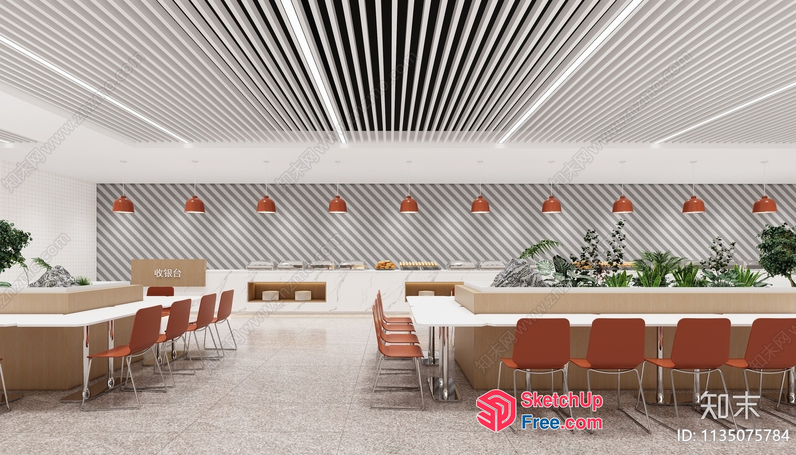 Modern Restaurant Interior With Sleek White And Brown Decor 3D SketchUp File
