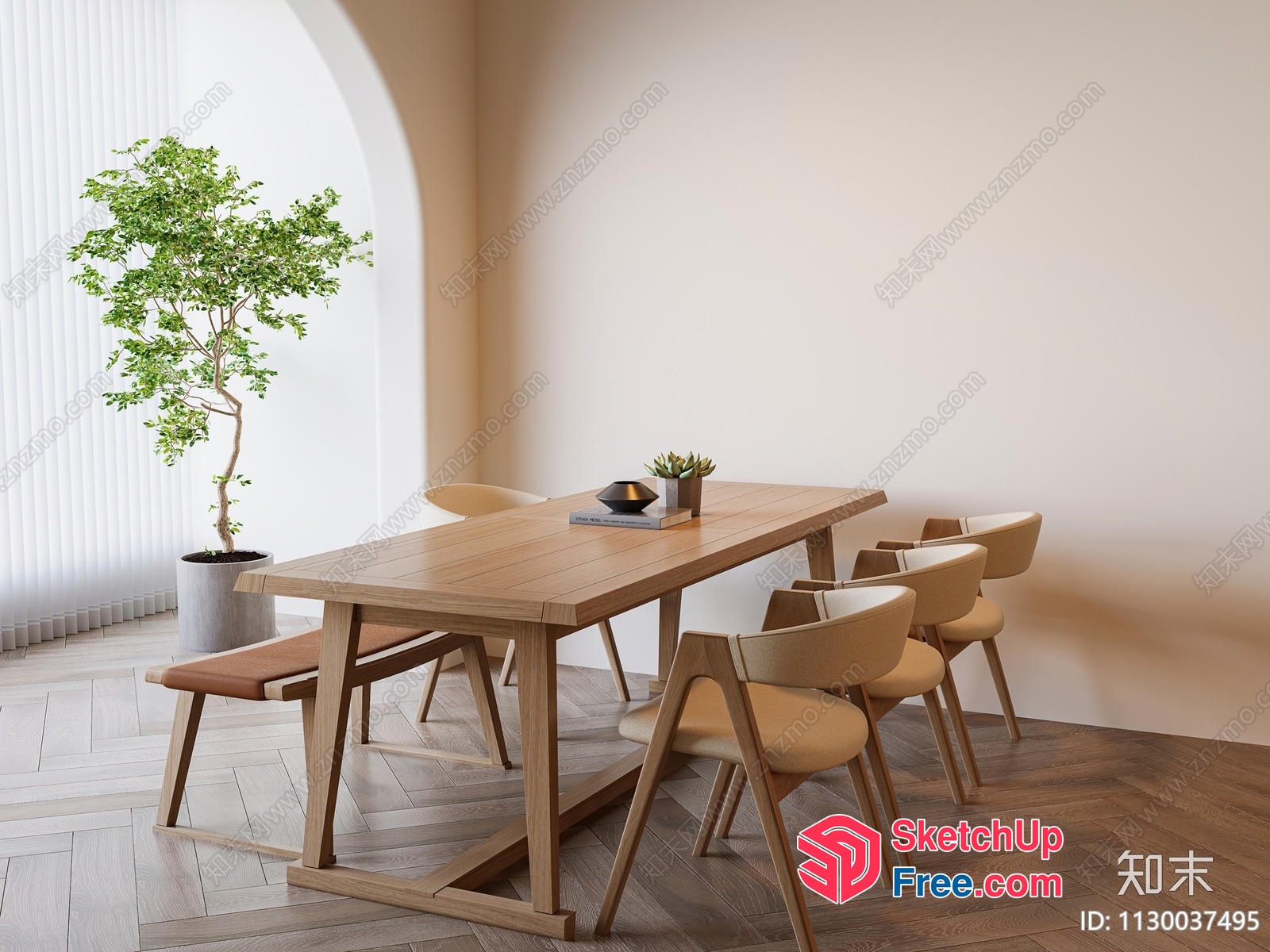 Minimalist Dining Room With Wood Table And Chairs 3D SketchUp File