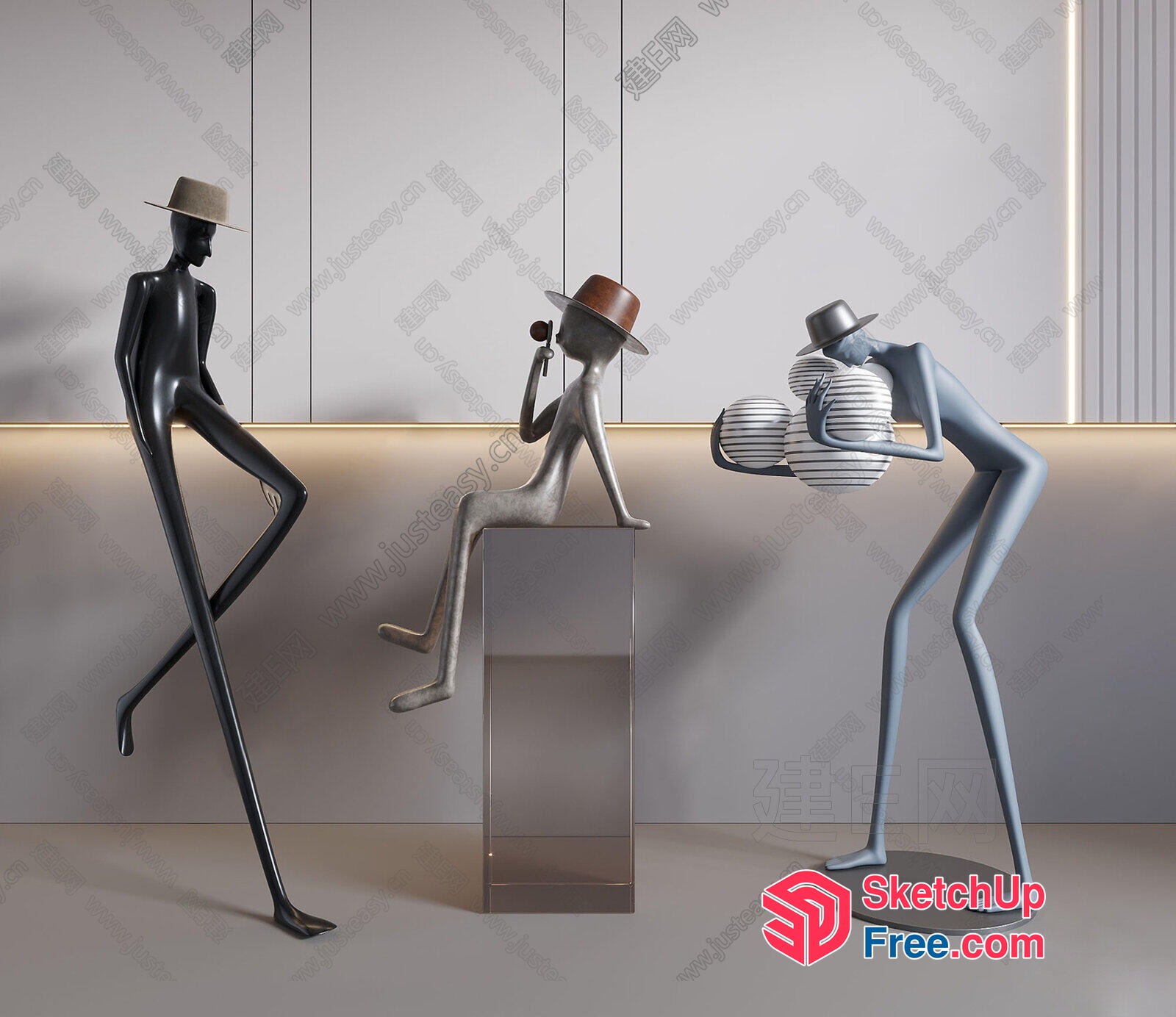 Sleek Modern Statues In Minimalist Style 3D SketchUp File