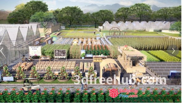 3D Visualisation Of A Food Truck Park And Garden 3D SketchUp File