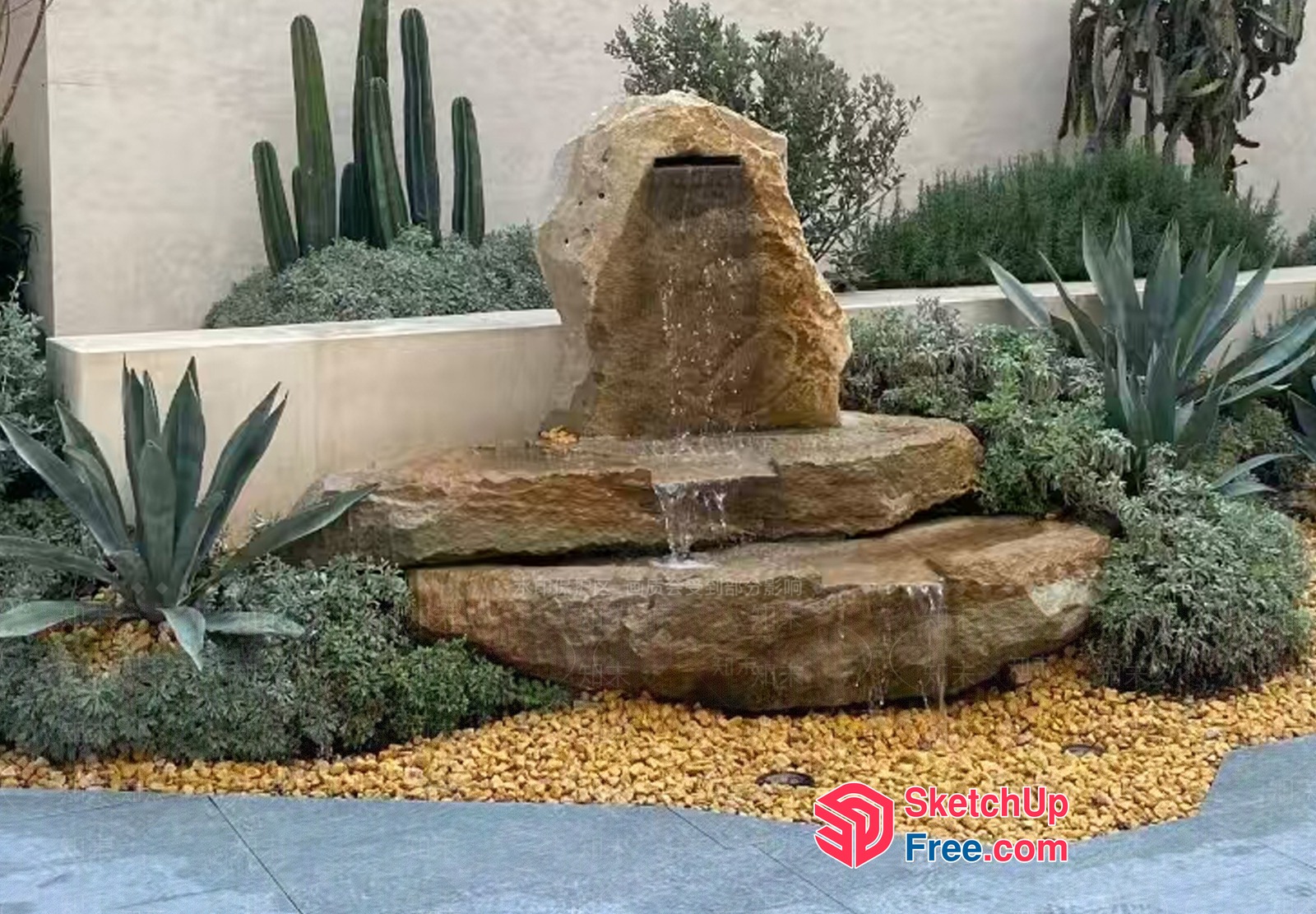 Serene Water Feature With Natural Stone And Plants 3D SketchUp File