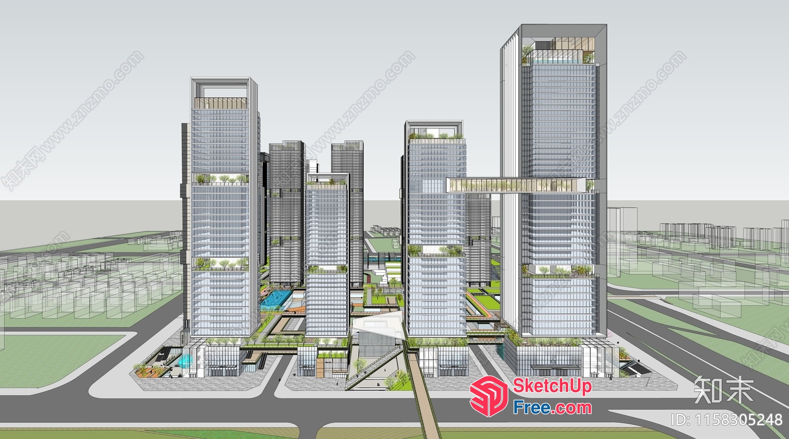Modern Glass Curtain Wall Office Building 3D SketchUp File