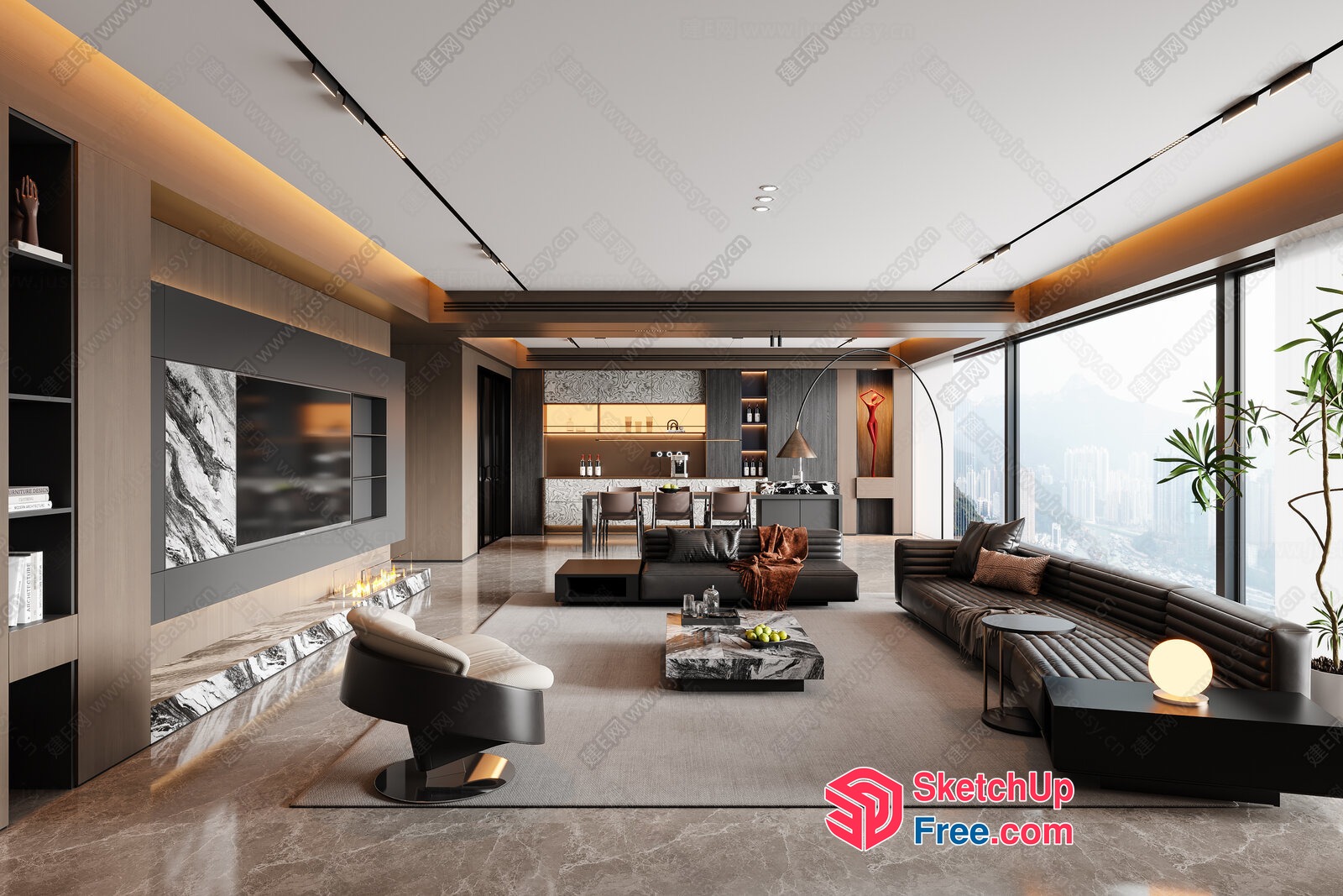 Modern Living Room With Sleek Furniture And Natural Light 3D SketchUp File