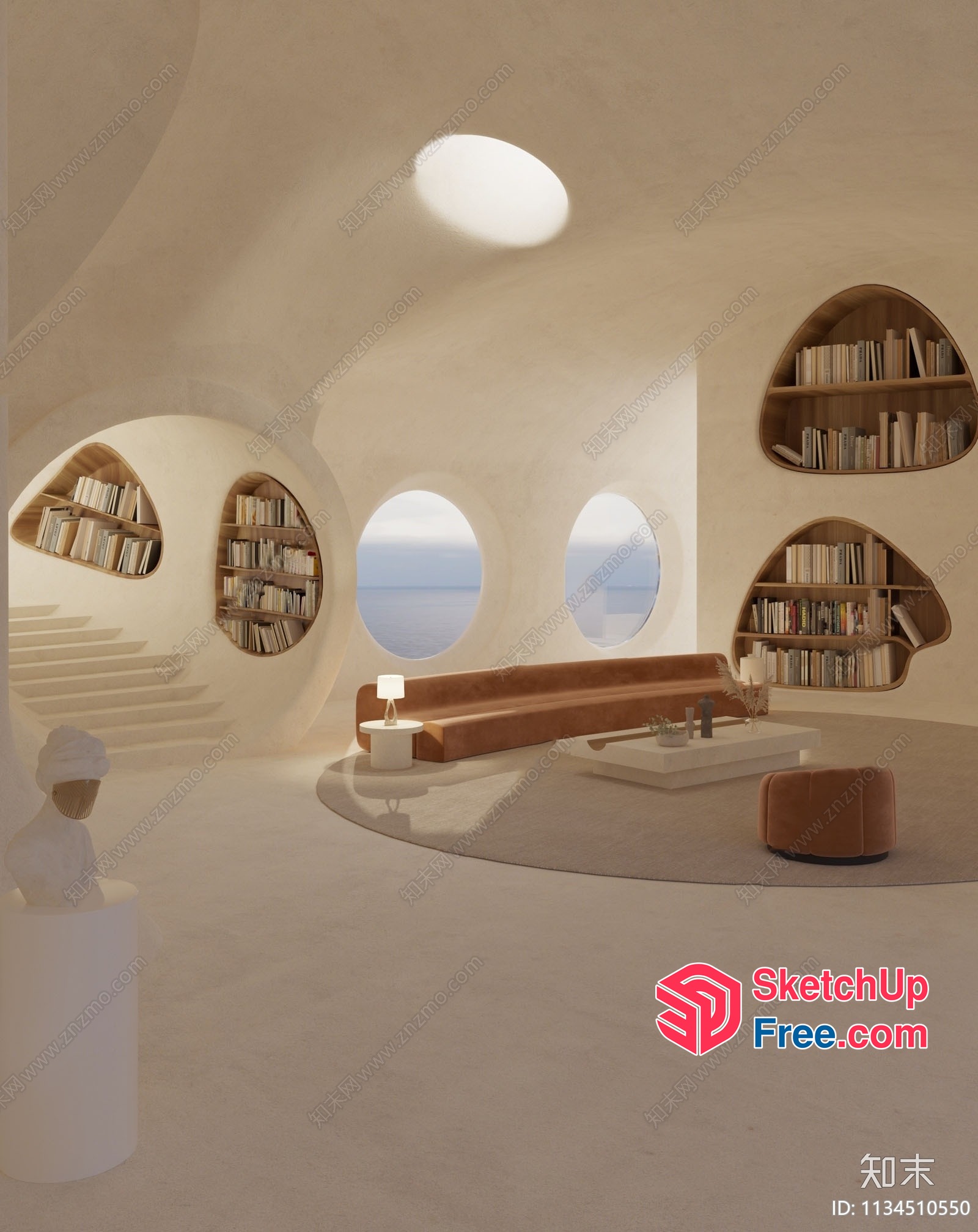 Modern Living Room With Unique Bookshelf Design 3D SketchUp File