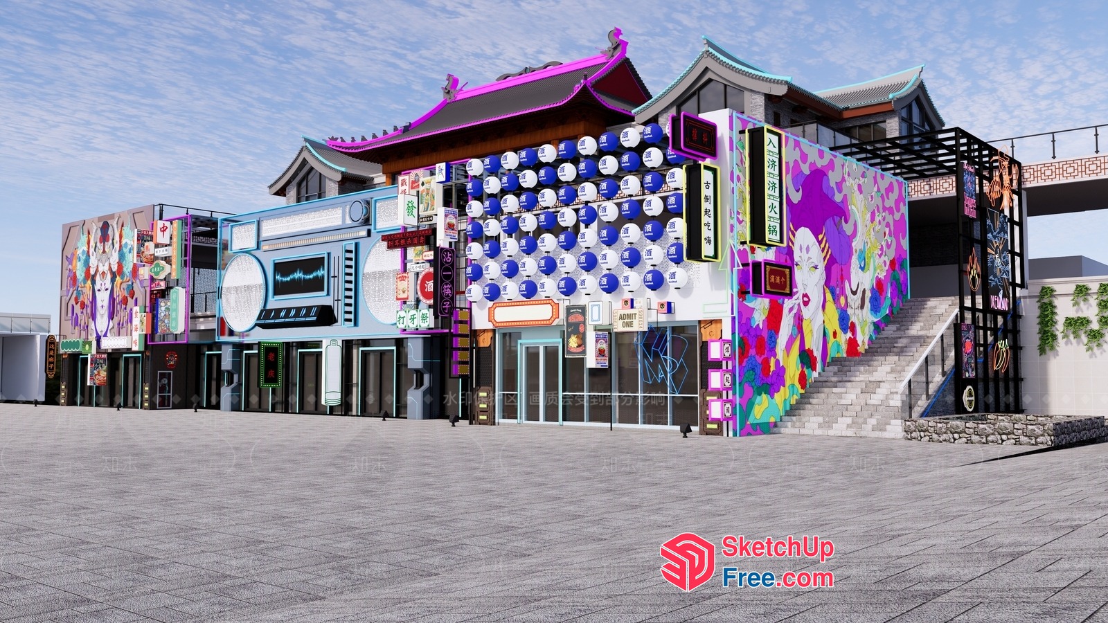 Colorful And Vibrant Street Scene 3D SketchUp File