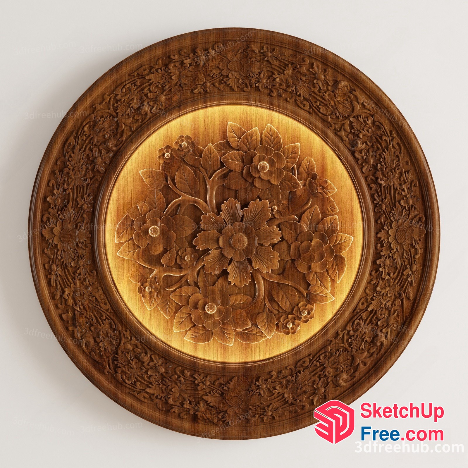 Intricate Floral Carved Wooden Decor 3D SketchUp File