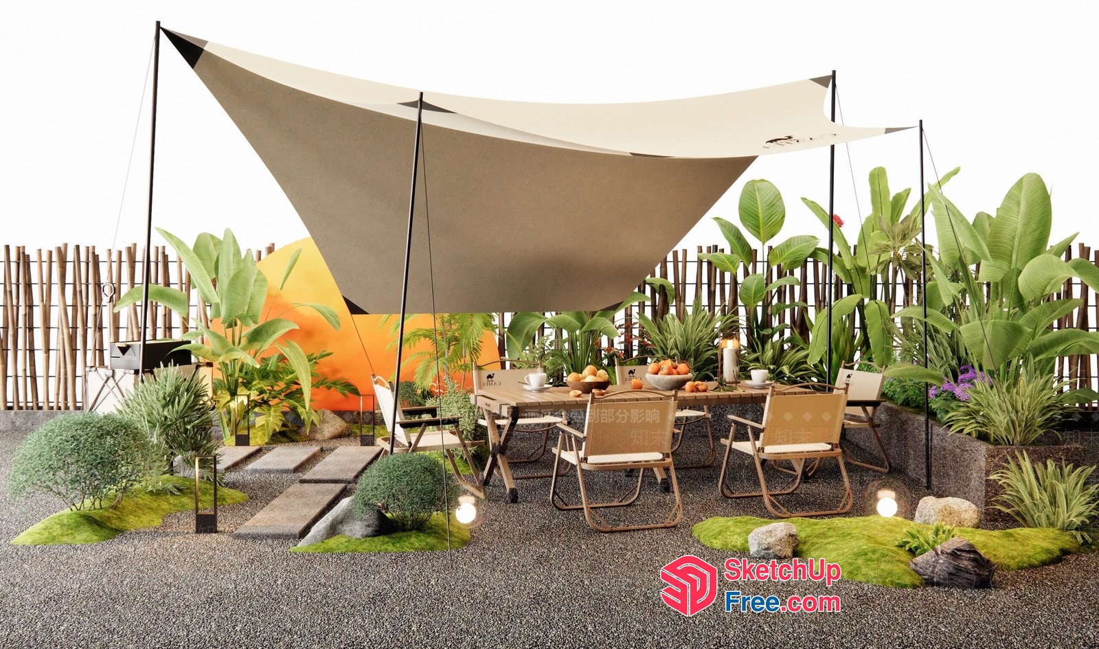 Outdoor Dining Area With Lush Greenery 3D SketchUp File