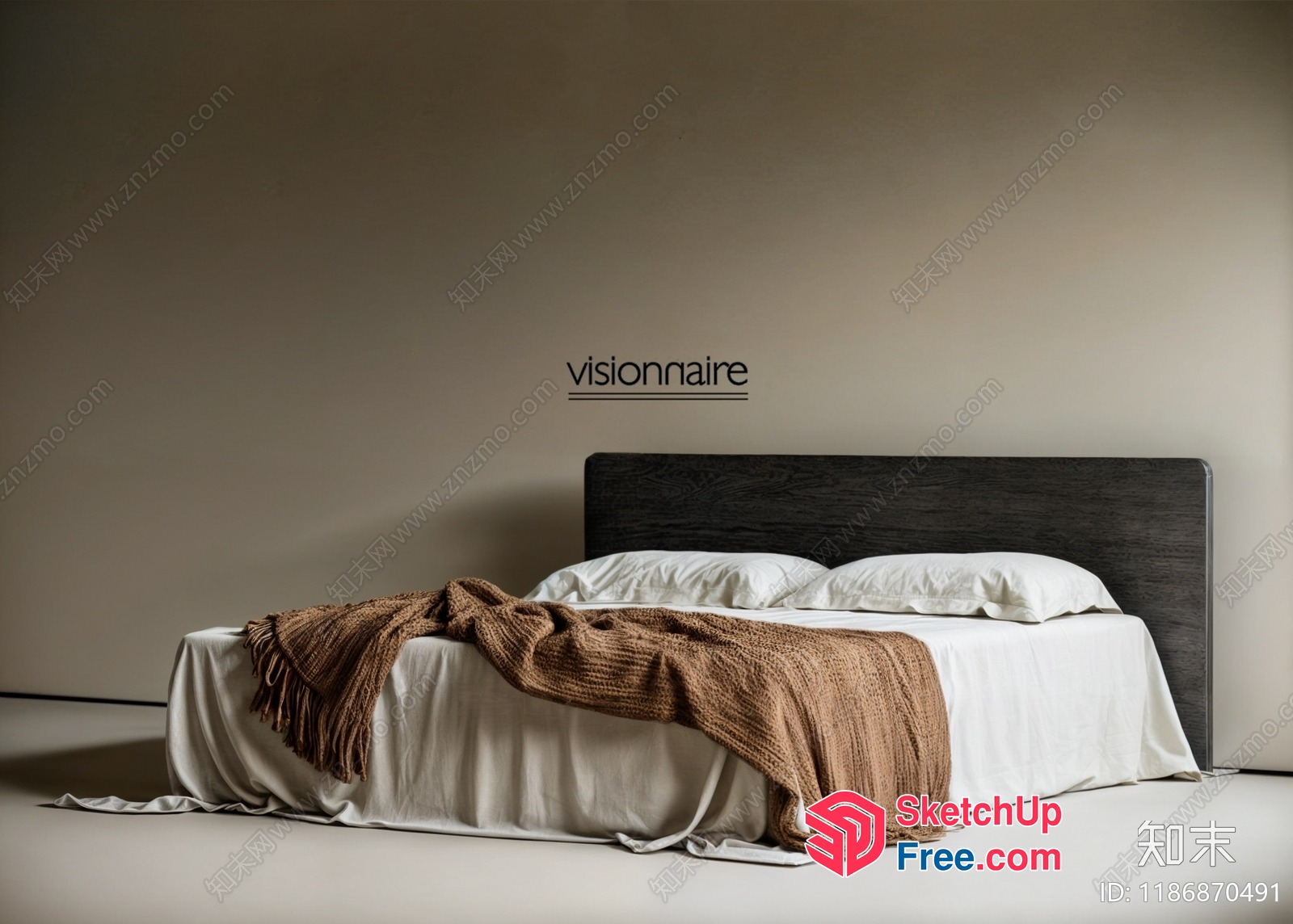 Minimalist Style Bed With Brown Blanket 3D SketchUp File