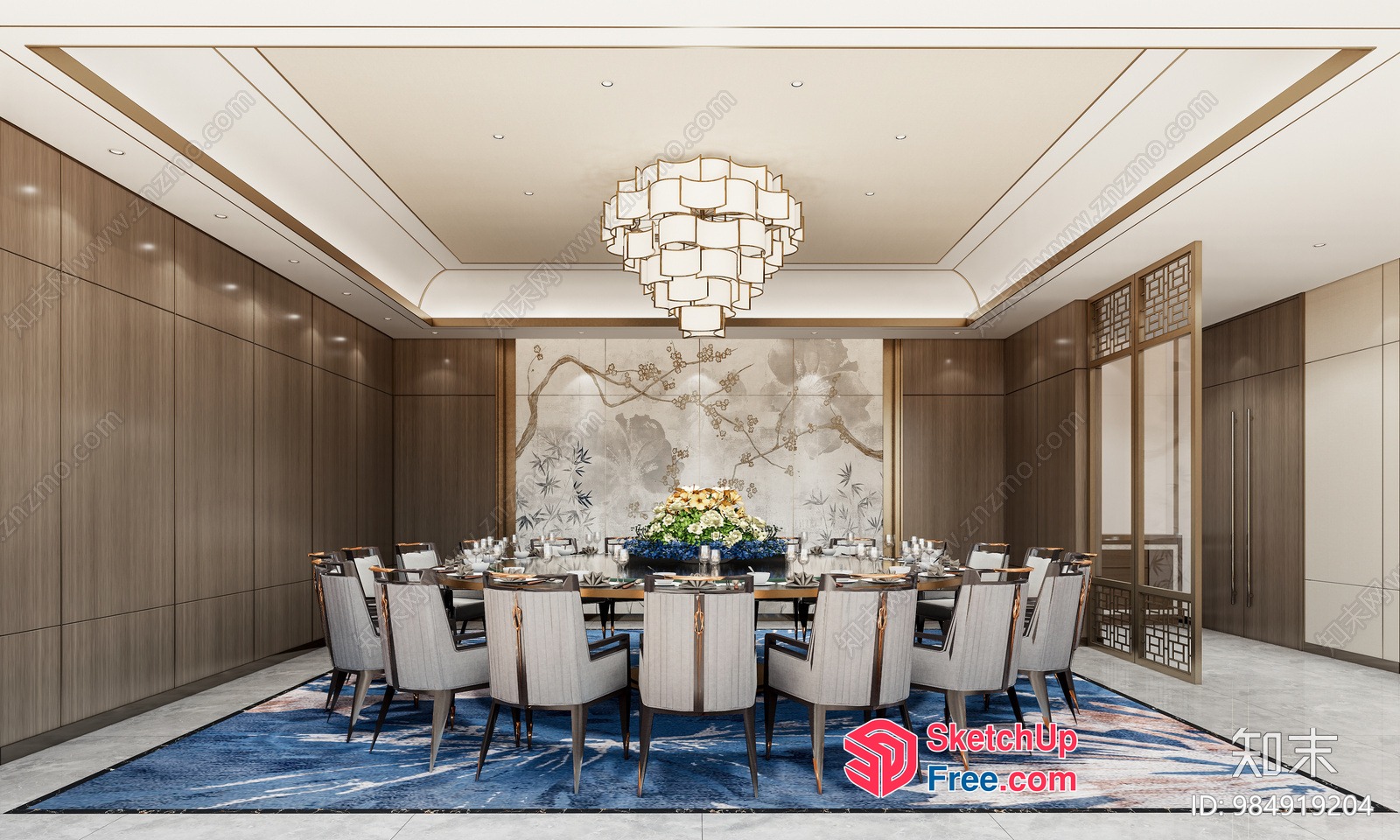 Elegant Modern Dining Room With Large Table And Chairs 3D SketchUp File